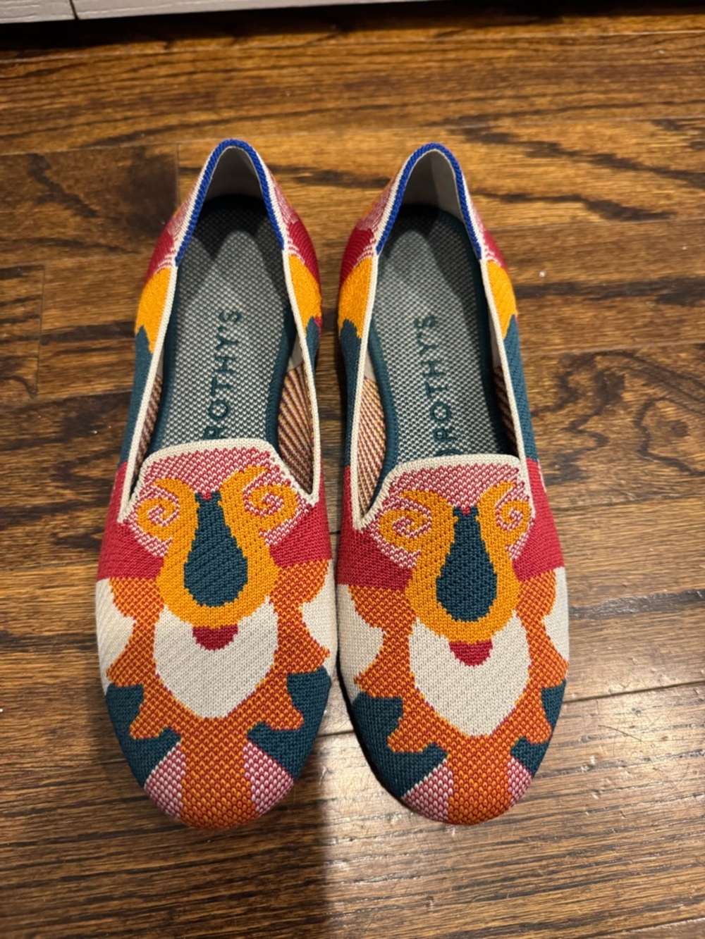 Rothy’s Moroccan Amber Red and Orange Geometric Flats